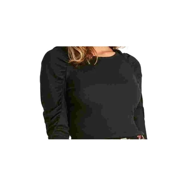 Rachel Roy Women's Black Ruched Long Sleeve Jewel Neck Top Black Size X-Small