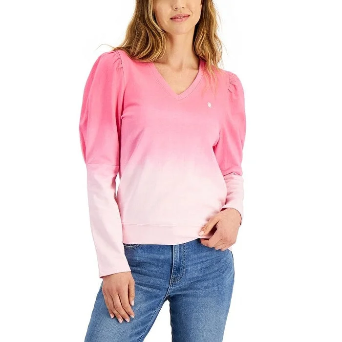 Tommy Hilfiger Women's Long Sleeve Cotton Ombre Top Pink Size X-Small