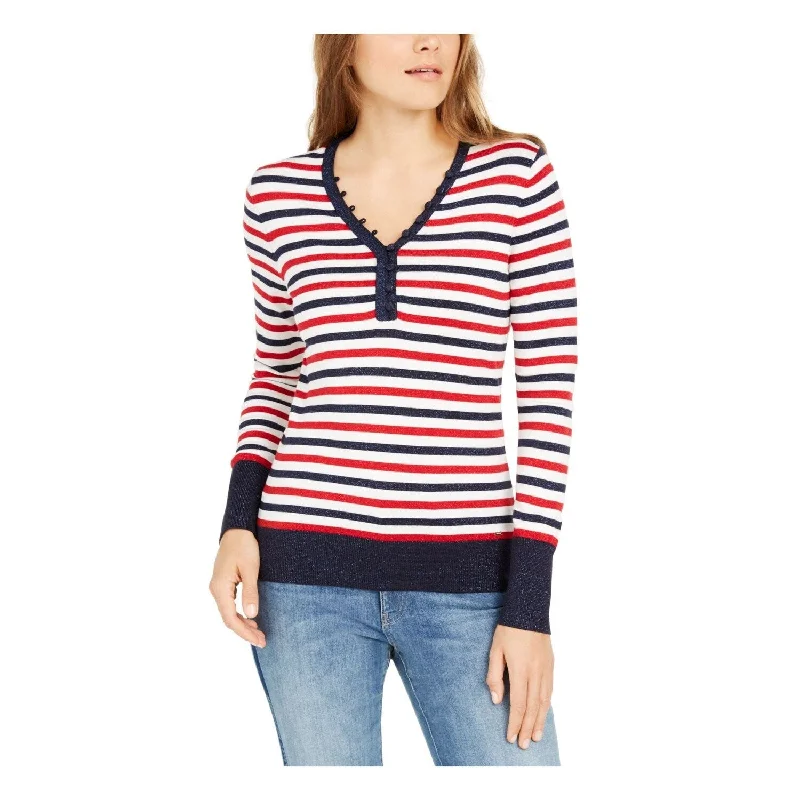 Tommy Hilfiger Women's Striped Long Sleeve With Buttons Top White Size X-Small