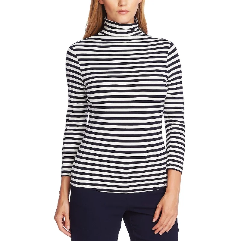 Vince Camuto Women's Striped Long Sleeve Mock Top Navy Size Medium