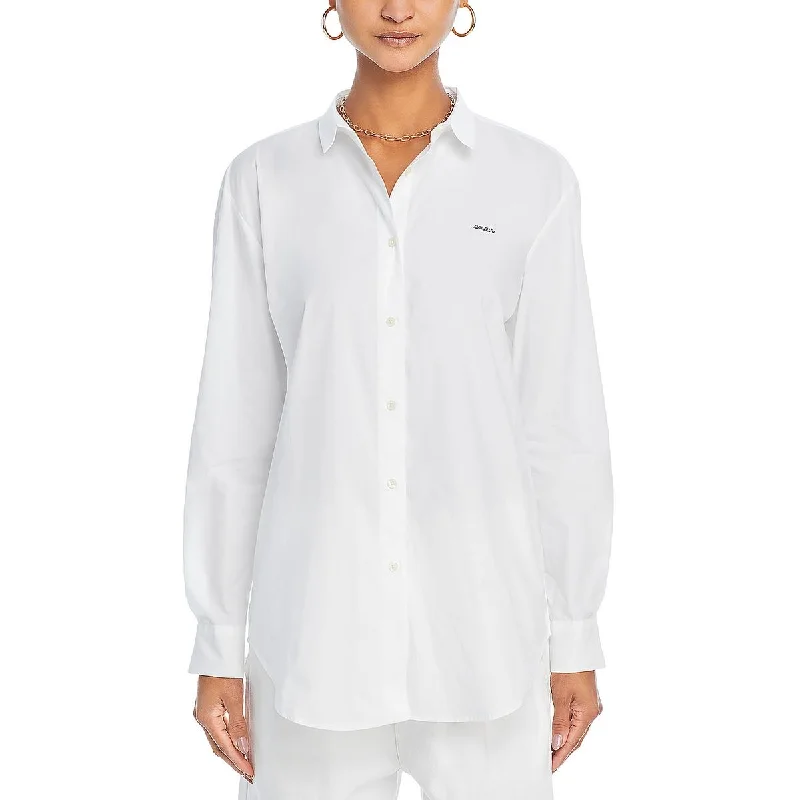 Womens Collar Long Sleeve Button-Down Top