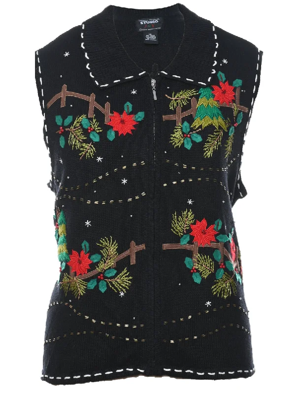 Floral Christmas Sweater Vest - XL