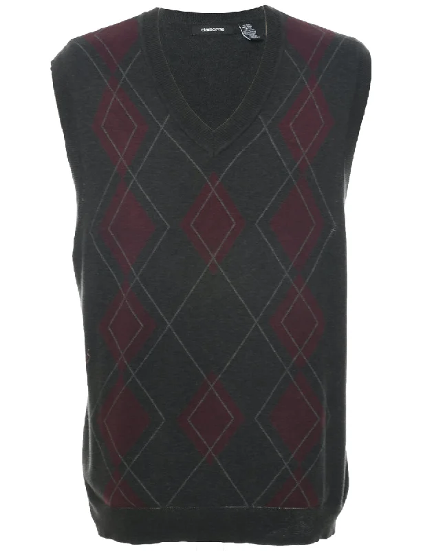 Harlequin Pattern Dark Grey Vest - XL