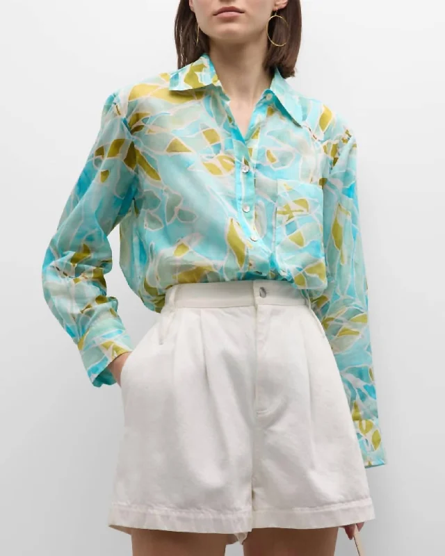 Andie Seaweed Print Shirt In Teal/multi