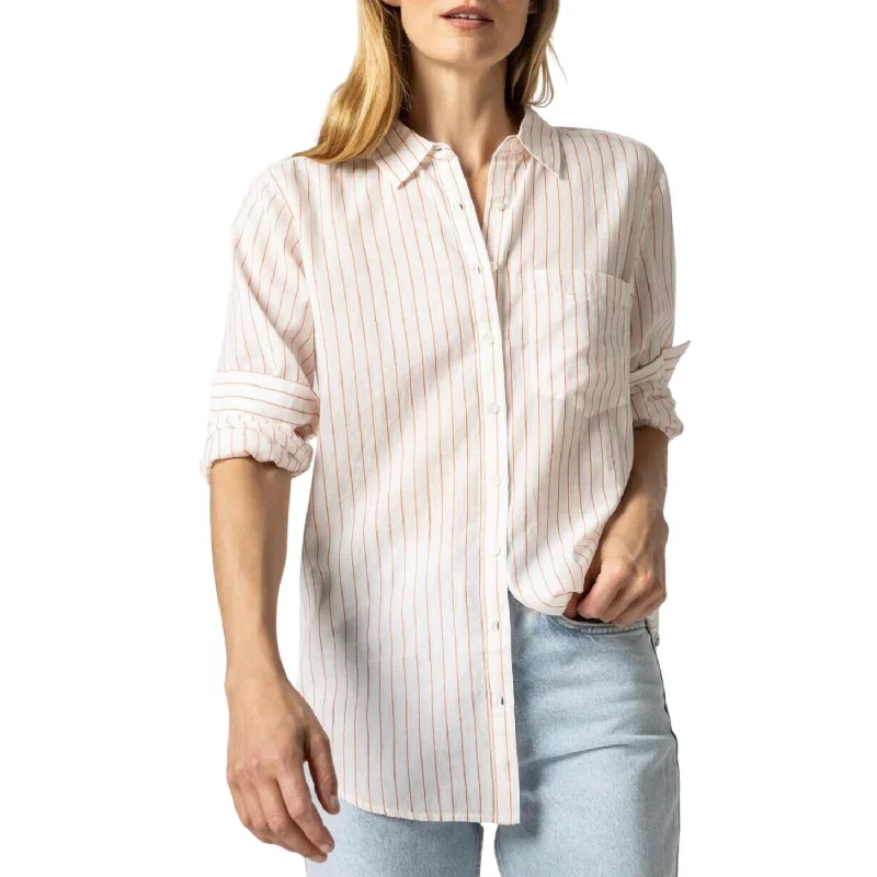 Boyfriend Button Down Shirt In Tangerine Stripe