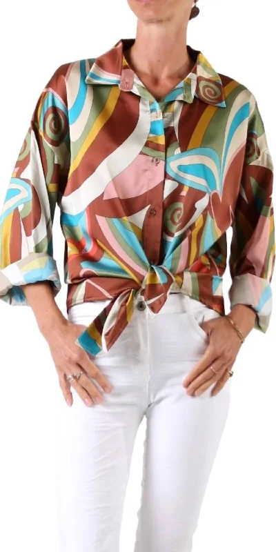 Disco Tecca Satin Button Down Shirt In Multi Color