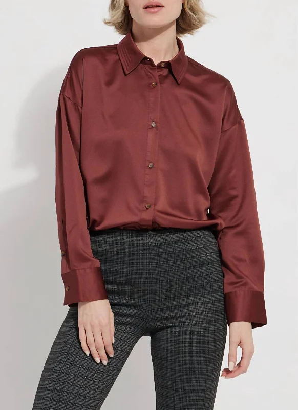 Kristin Stitched Satin Shirt In Auburn