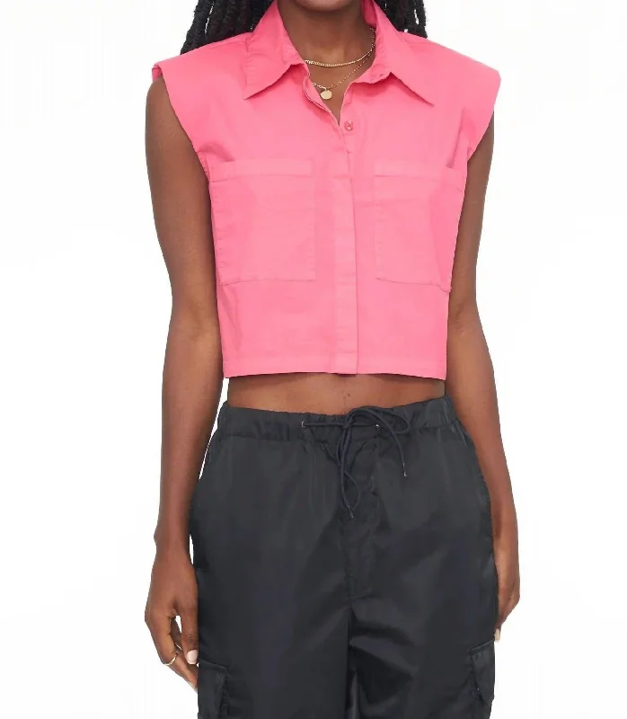 Liam Sleeveless Button Down Shirt In Pink Punch