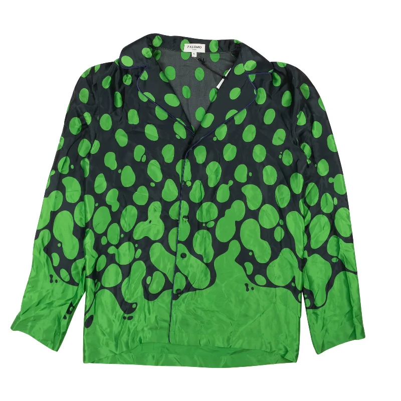 Navy Green Mercury Long Sleeve Silk Shirt