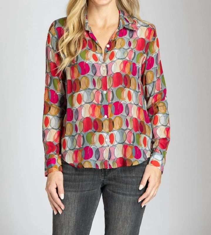 Overlapping Circles Print Shirt In Red Multi