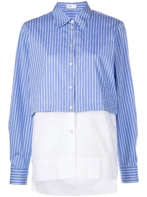 Paneled Button Shirt In Blue-White