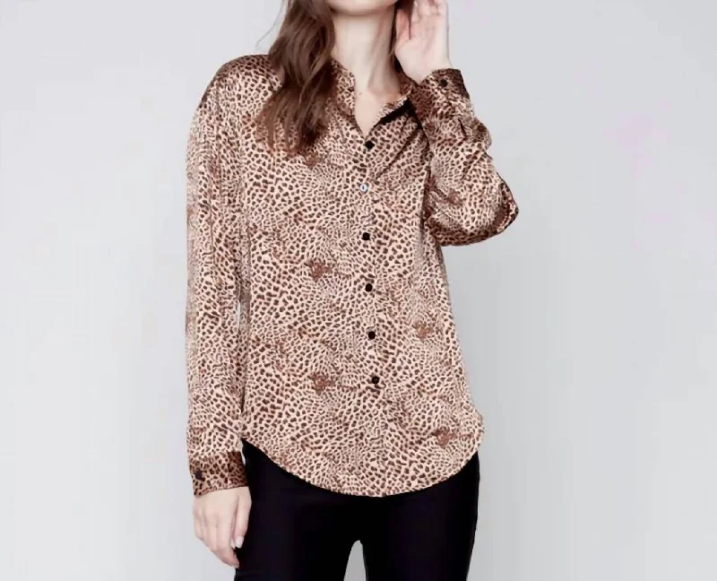 Printed Gutsy Satin Button Front Shirt In Animal Print