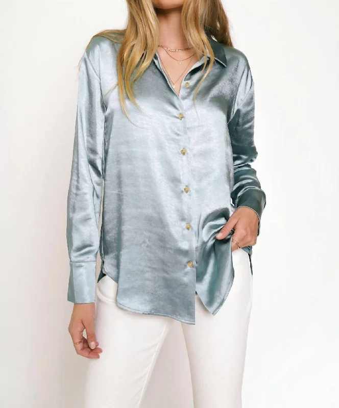 Relaxed Button Down Silky Shirt In Seafoam