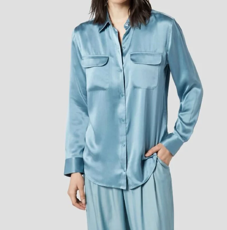 Signature Silk Satin Shirt In Smoke Blue