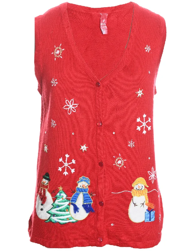 Snowman Design Red Applique Christmas Vest - XL