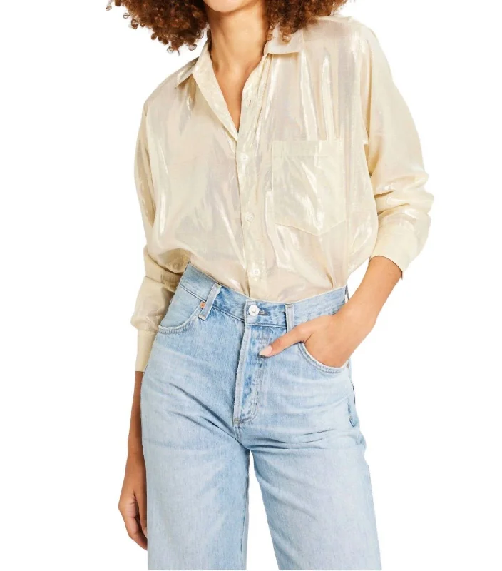 Sofia Button Down Shirt In Gold Lamé