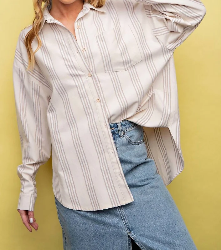 Stripe Button Down Shirt In Taupe