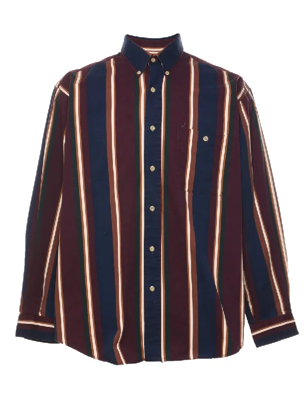 Striped Navy & Maroon Denim Shirt - L