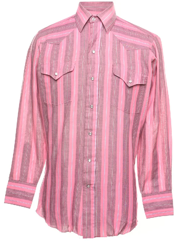 Striped Pink Classic Western Shirt - S