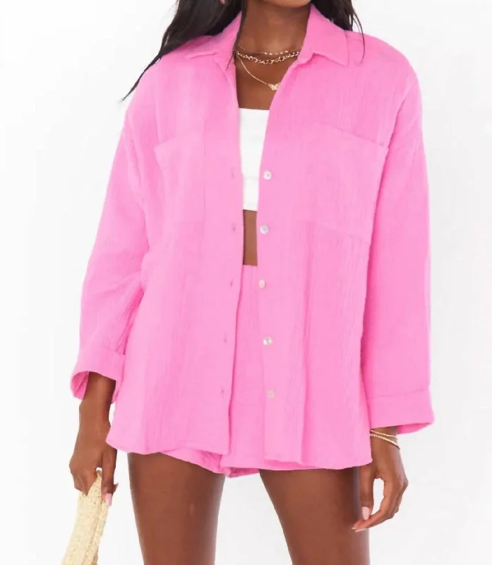 Weekday Button Up Shirt In Bubblegum Gauze