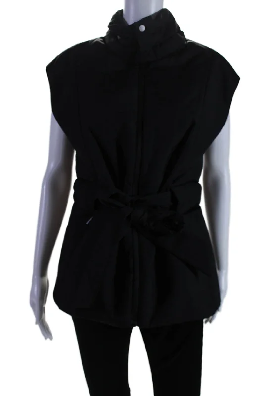 Aday Womens 2 Pocket High Neck Sleeveless Zip Up City Summits Vest Black