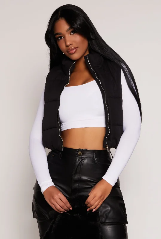 Zip Front Cropped Puffer Vest