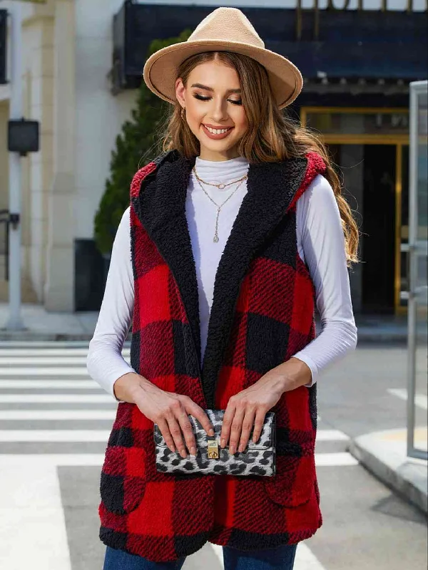 Women's Plaid Hooded Vest