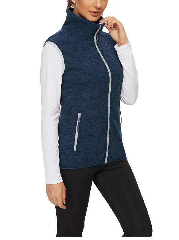 Ladies Sleeveless Jacket-?SO® Blue with Grey Zipper Fleece Outdoor Short Running Vest Fleece Vest Riding Vest Softshell Vest Sleeveless Jacket Lightweight Elegant Windproof Warm with Zip for Running Hiking Winter