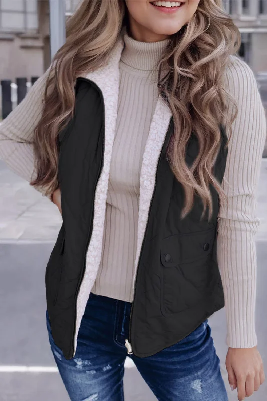 Solid Zipper Sleeveless Winter Warm Vest Jacket