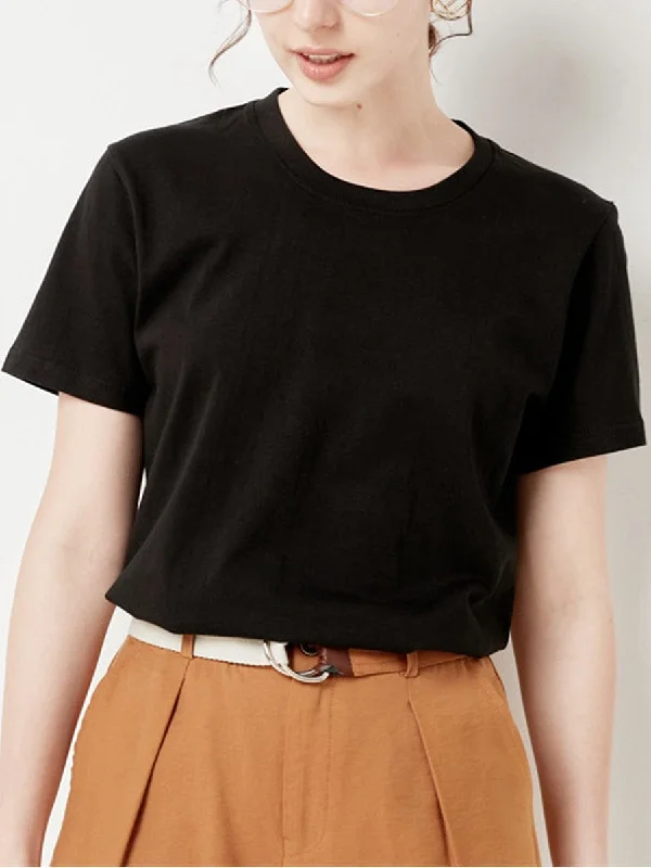 Loose Fit Solid Color Round Neck T-Shirt for Casual Elegance