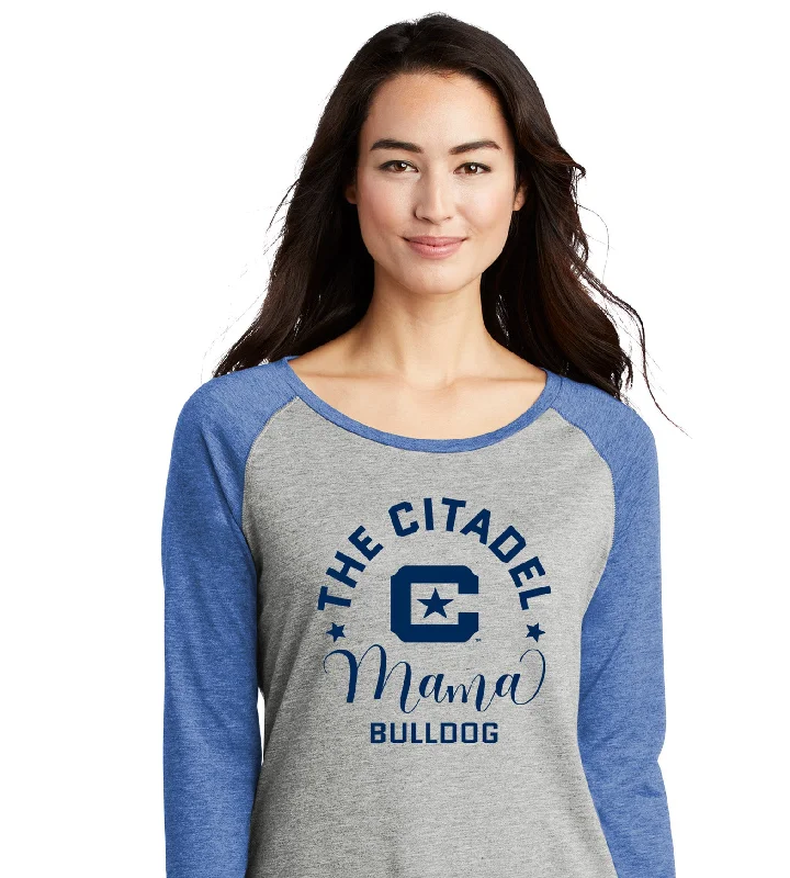 The Citadel, Mama Bulldog C Ladies Long Sleeve Tri-Blend Wicking Scoop Neck Raglan Tee Shirt