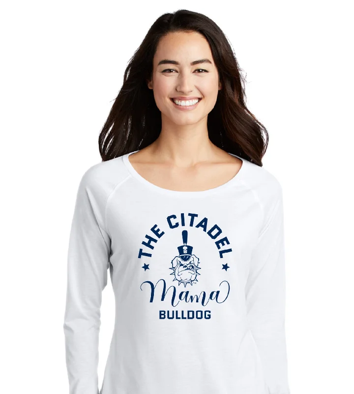 The Citadel, Mama Bulldog Spike Ladies Long Sleeve Tri-Blend Wicking Scoop Neck Raglan Tee Shirt