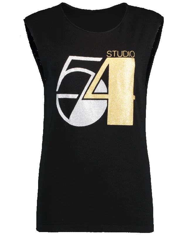 Studio 54 Glitter Print Cashmere Sleeveless T-Shirt