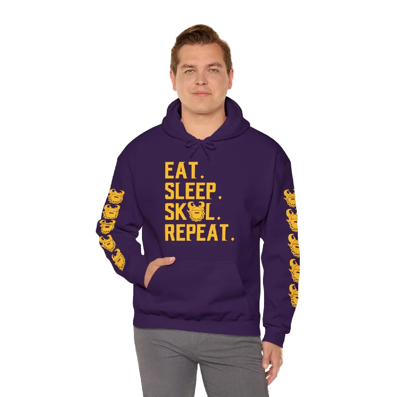 Unisex Heavy Blend™ Hooded Sweatshirt - Eat. Sleep. Repeat. + Game Day Helmet (Sleeves)