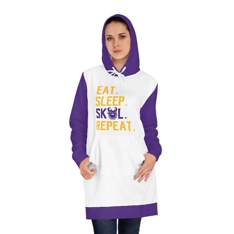 Hoodie Dress - White/Purple - Eat. Sleep. Repeat.