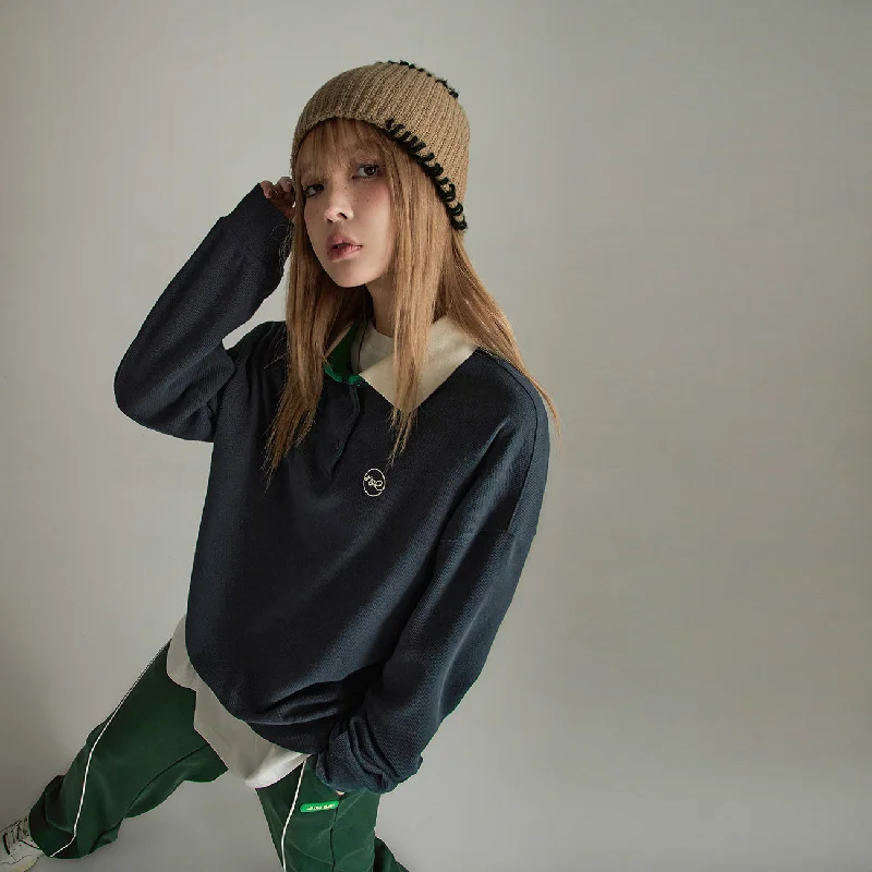 Polo Neck Knit Long Sleeve Sweatshirt