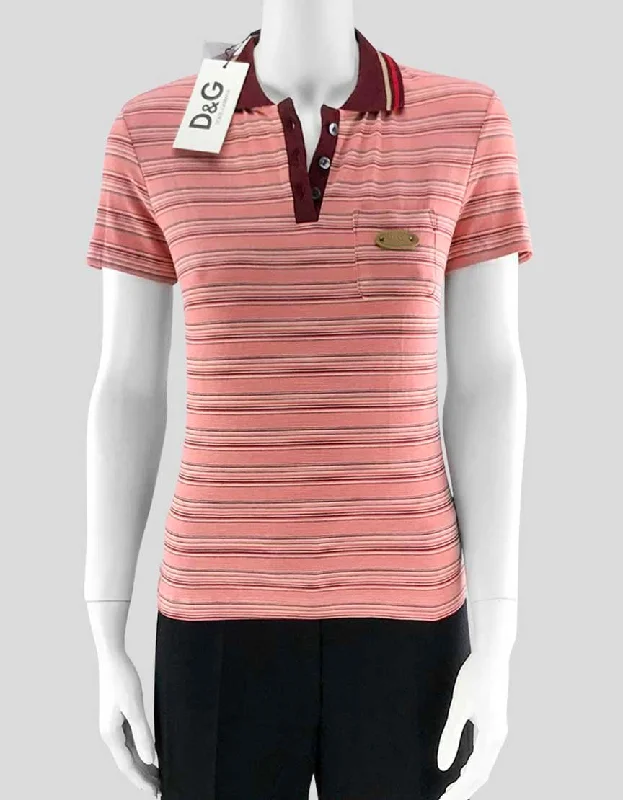 D & G Women's Pink And Red Striped Cotton Stretch Polo - 44 IT | 8 US