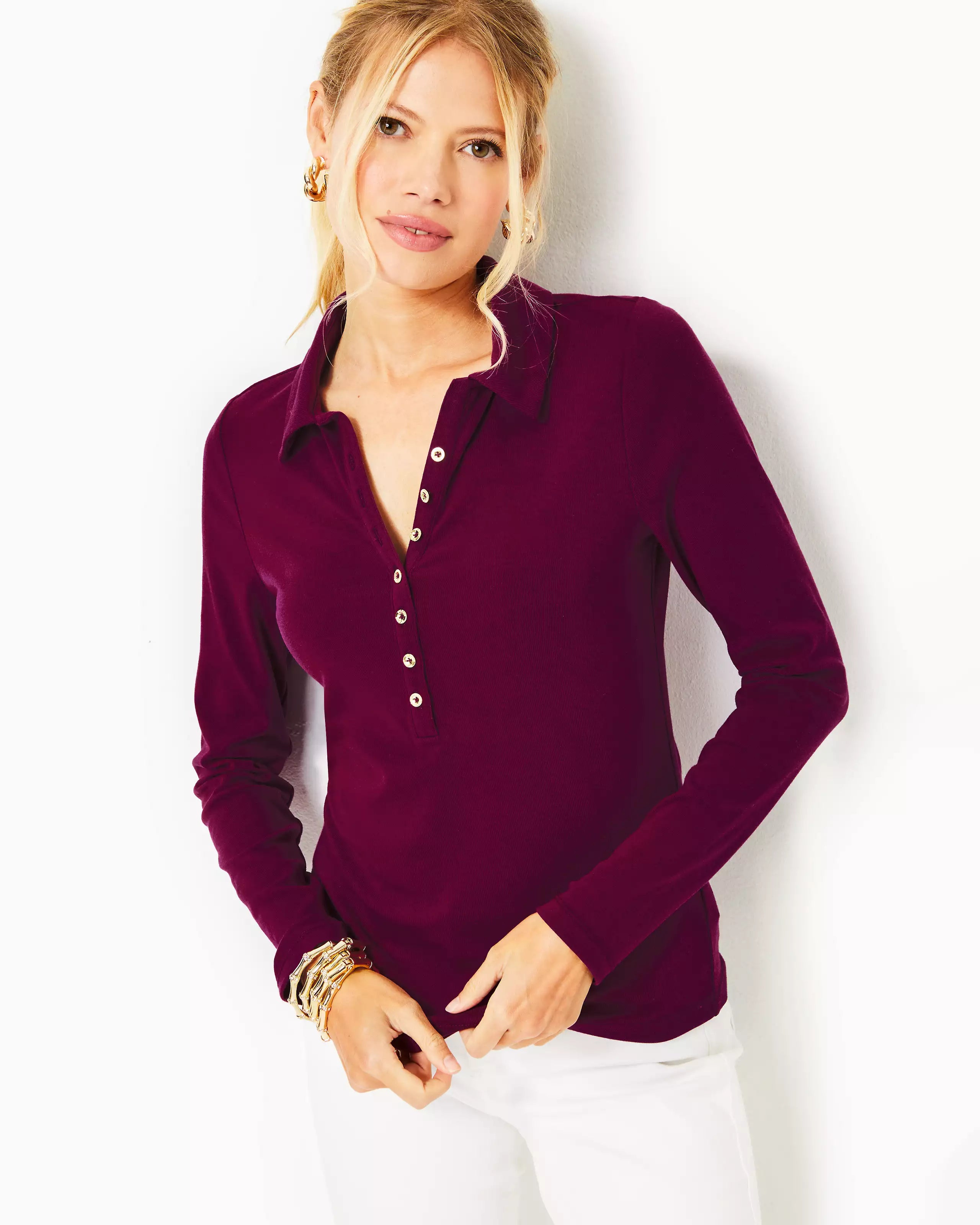 Lilly Pulitzer Women's Reema Polo Top - Amarena Cherry