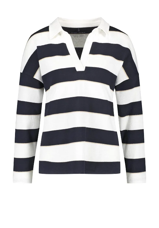 Gerry Weber Striped Polo Collar Shirt, Navy & White