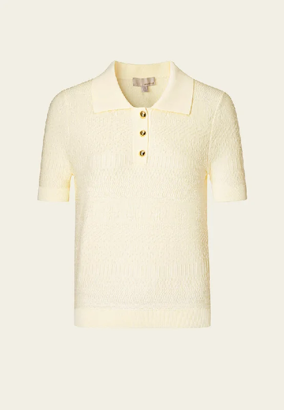 Beige Knit Pattern Polo Shirt